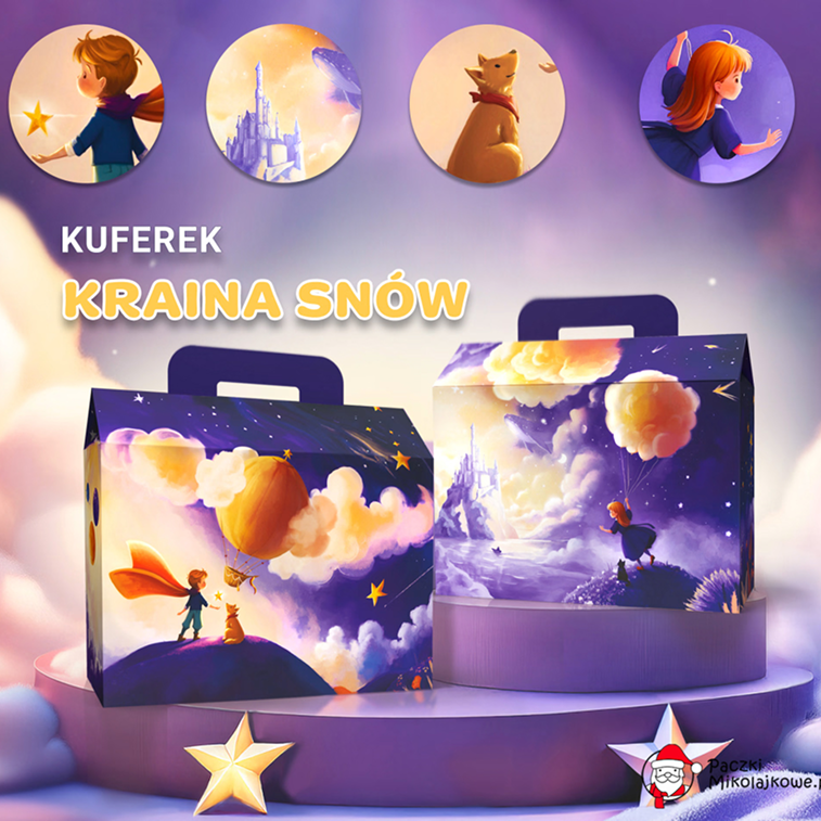 Całoroczny kuferek dla dzieci Kraina Snów z ilustracjami inspirowanymi światem wyobraźni